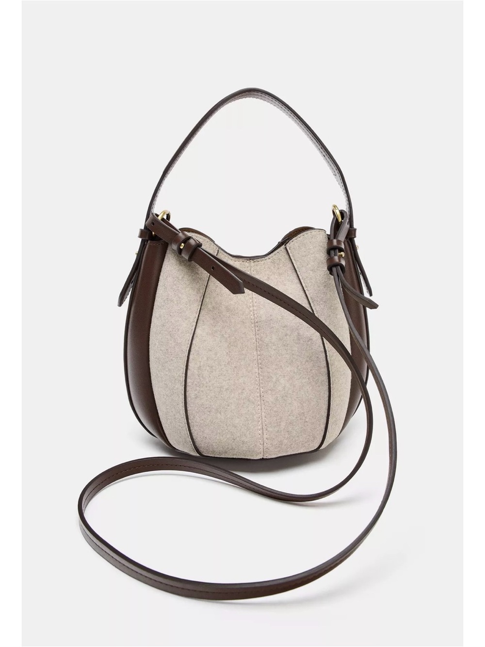 NWT Zara Topstitched Fabric Bucket Bag - Picture 2 of 7